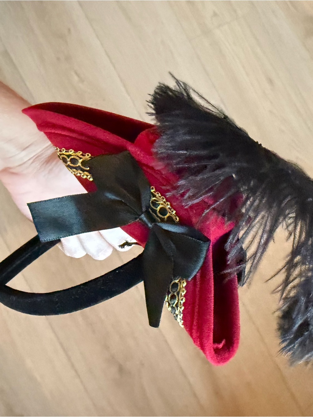 Mini Pirate Hat Costume Red Feathered Headband with Black Bow